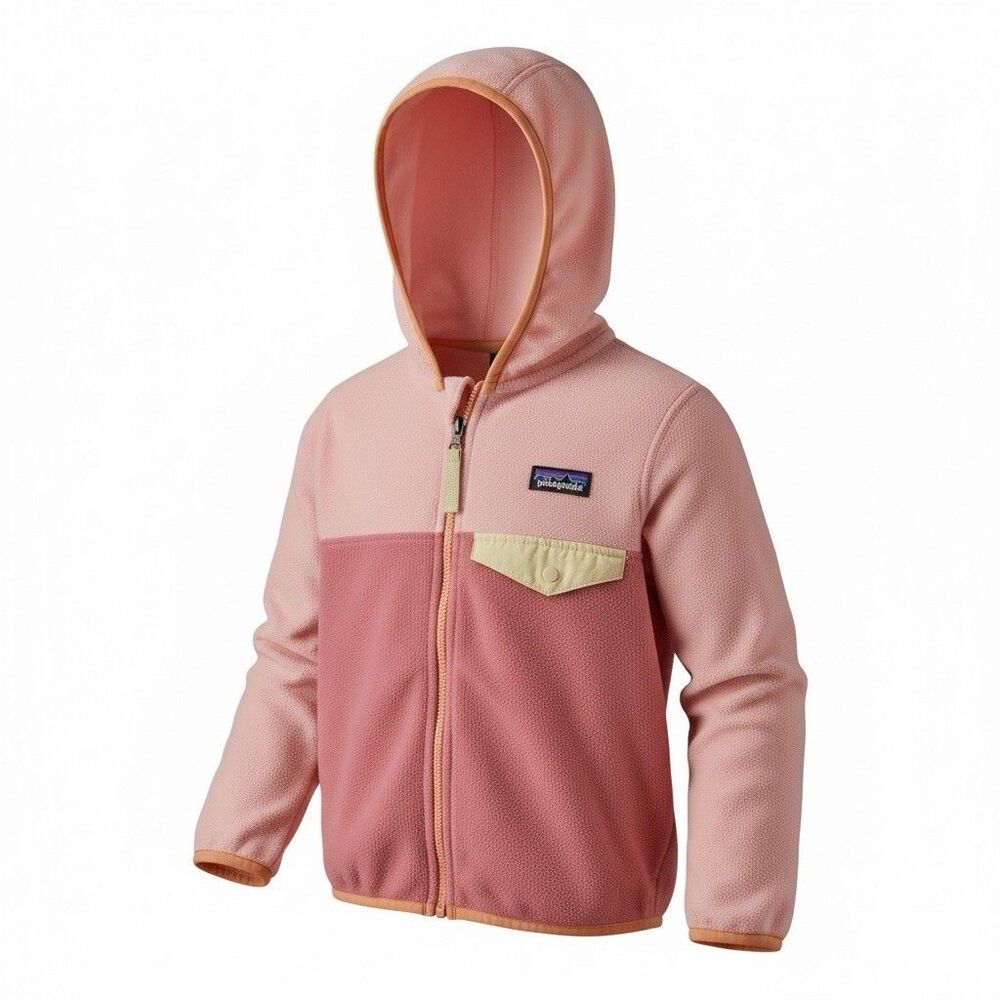 Patagonia Girls Micro D Snap-T Fleece Pink Zip Up Hooded Jacket Size 3T
